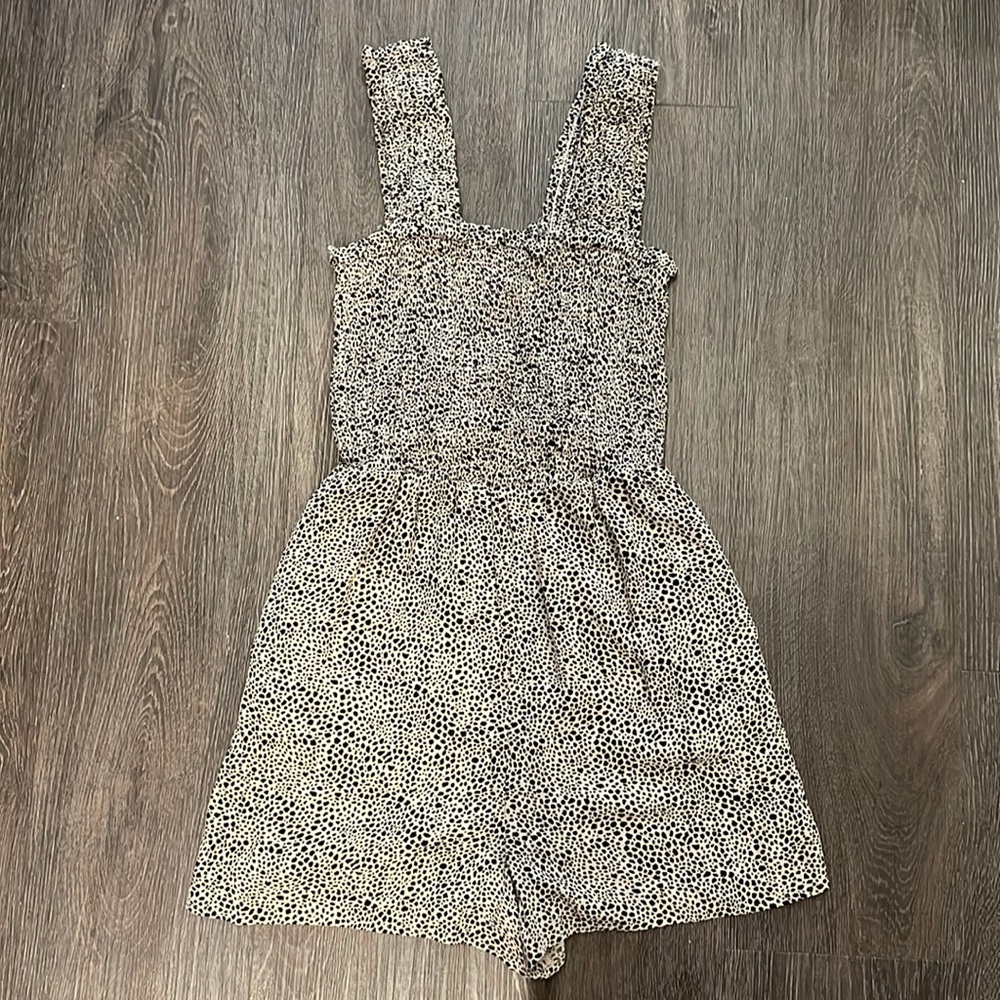 American Eagle tan and black spotted float romper